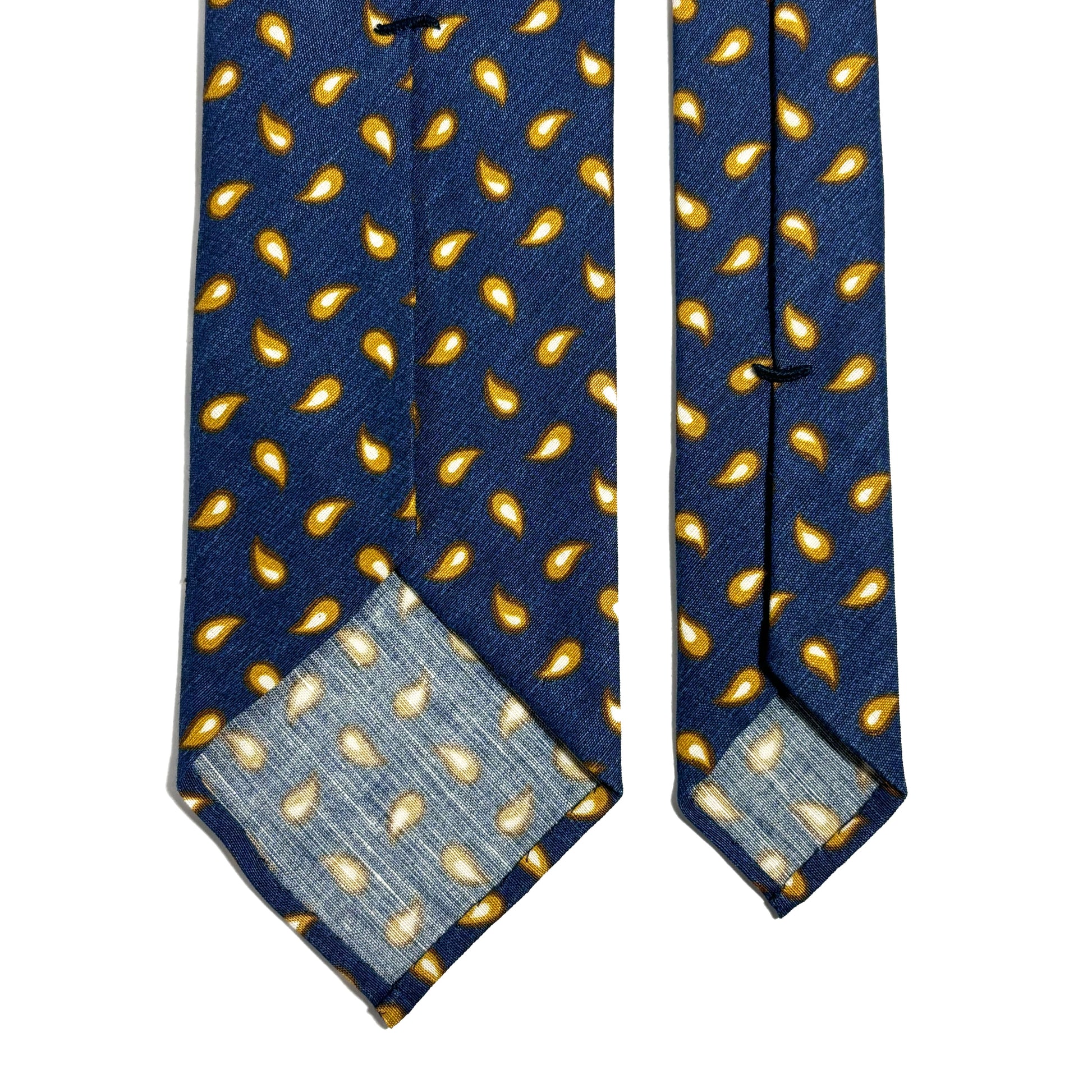 Navy Blue Teardrop Untipped Linen/Silk Tie-3