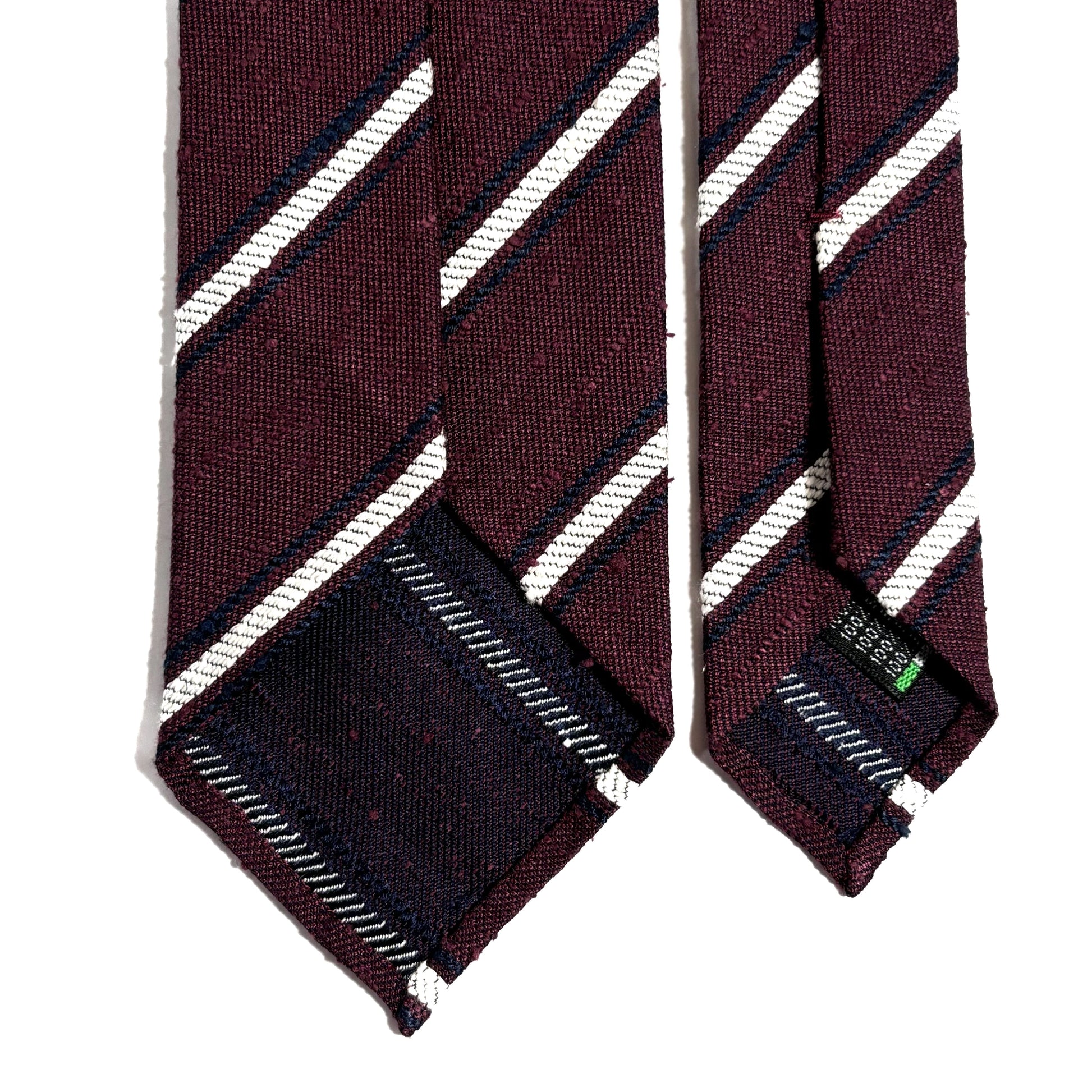 Untipped Burgundy & White Striped Silk Shantung Tie-3