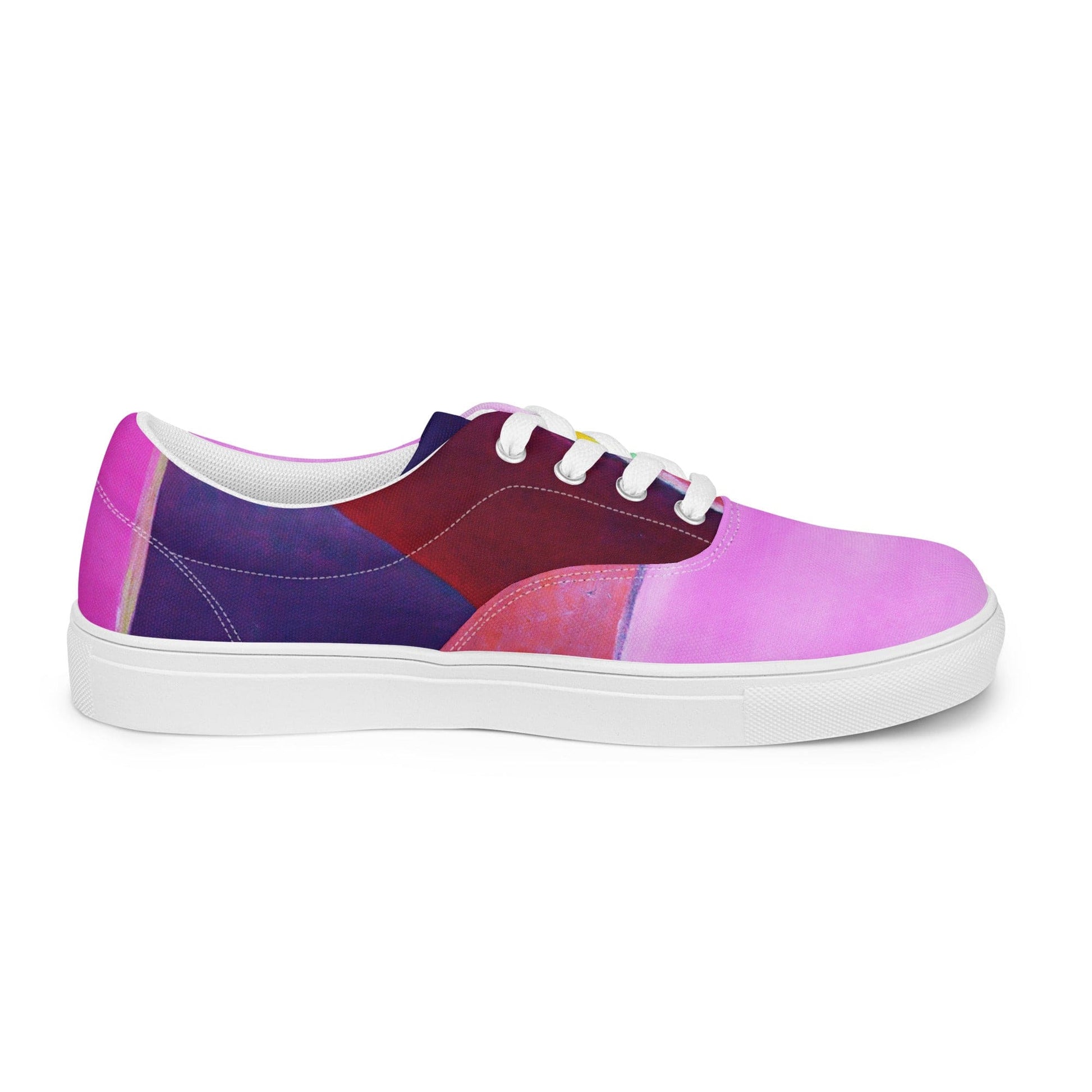 Mens Lace-up Canvas Shoes - Pink and Purple Pattern-1