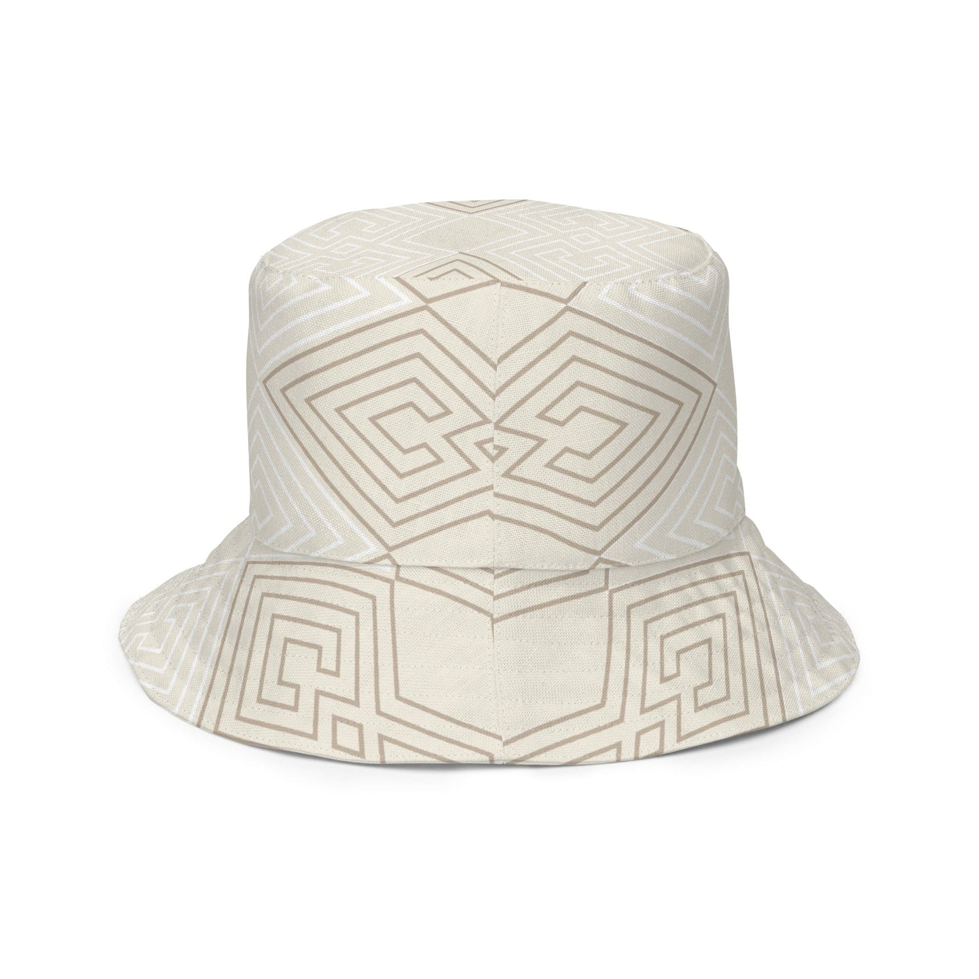 Reversible Bucket Hat Beige Brown Aztec Geometric Lines-2