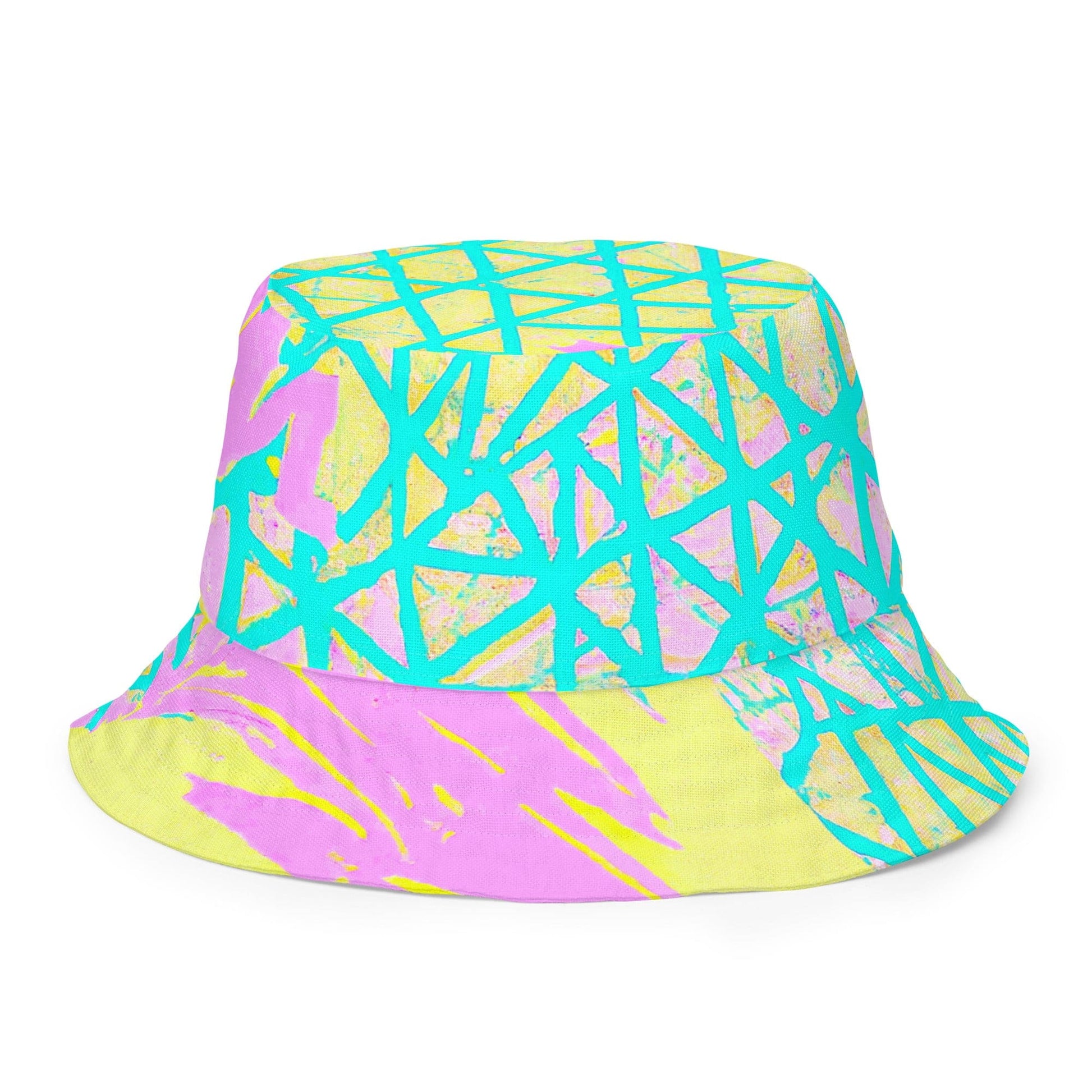 Reversible Bucket Hat Cyan Blue Lime Green and Pink Pattern-3
