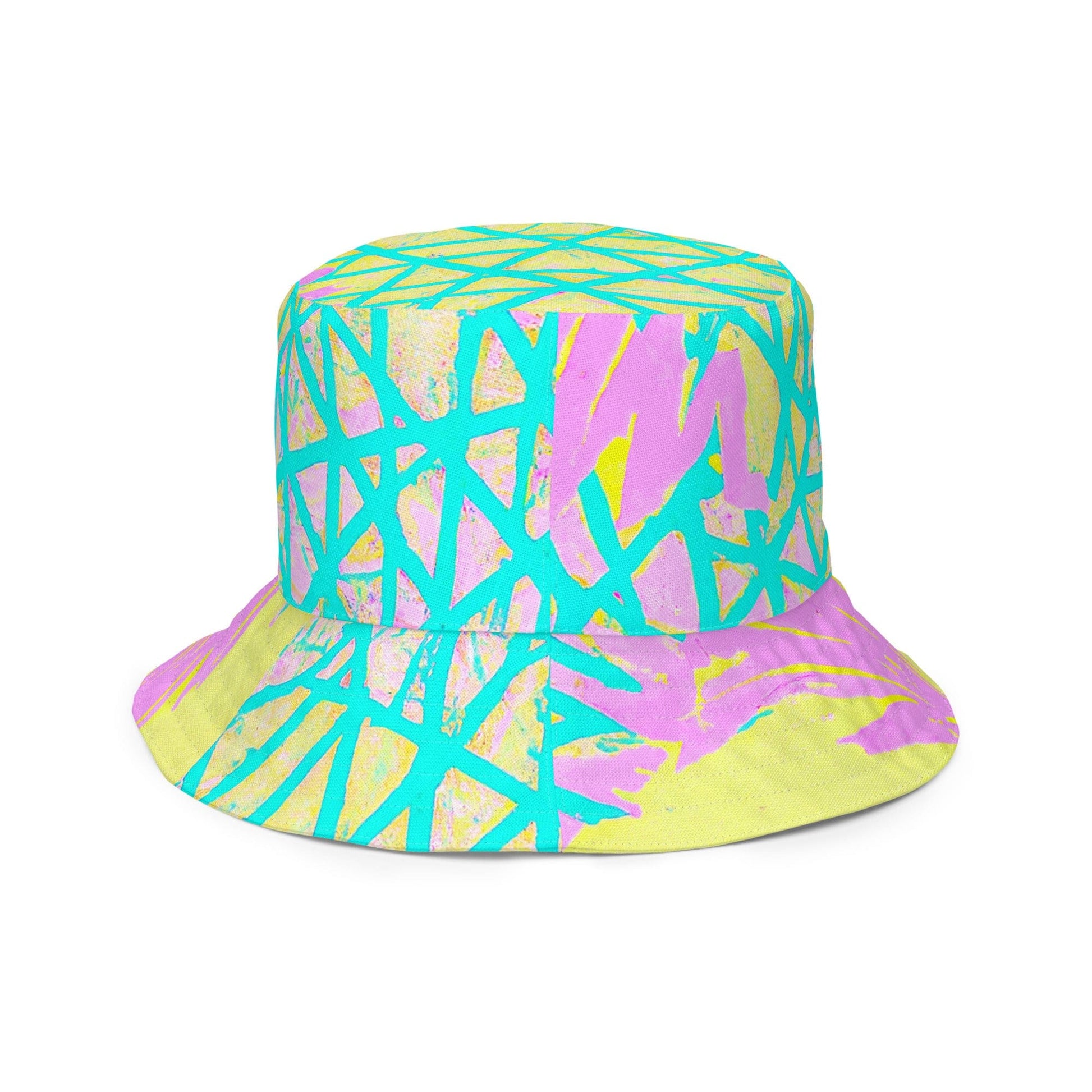 Reversible Bucket Hat Cyan Blue Lime Green and Pink Pattern-2