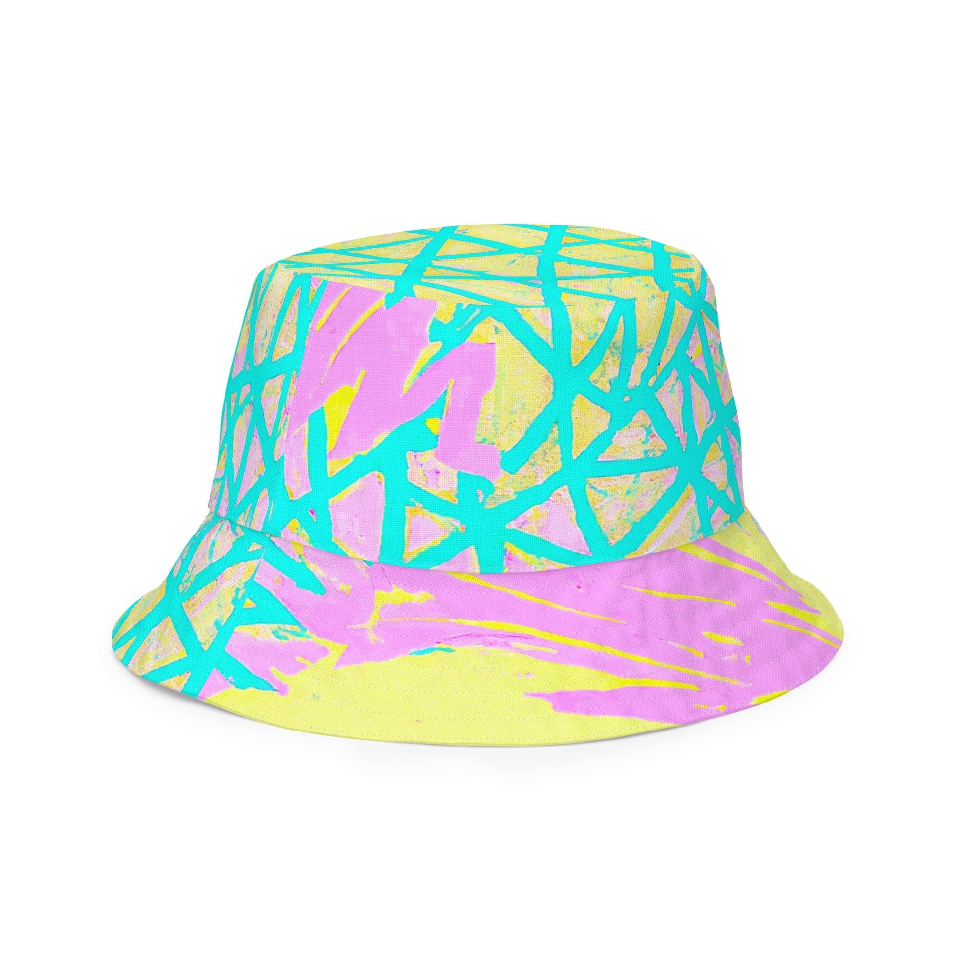 Reversible Bucket Hat Cyan Blue Lime Green and Pink Pattern-1