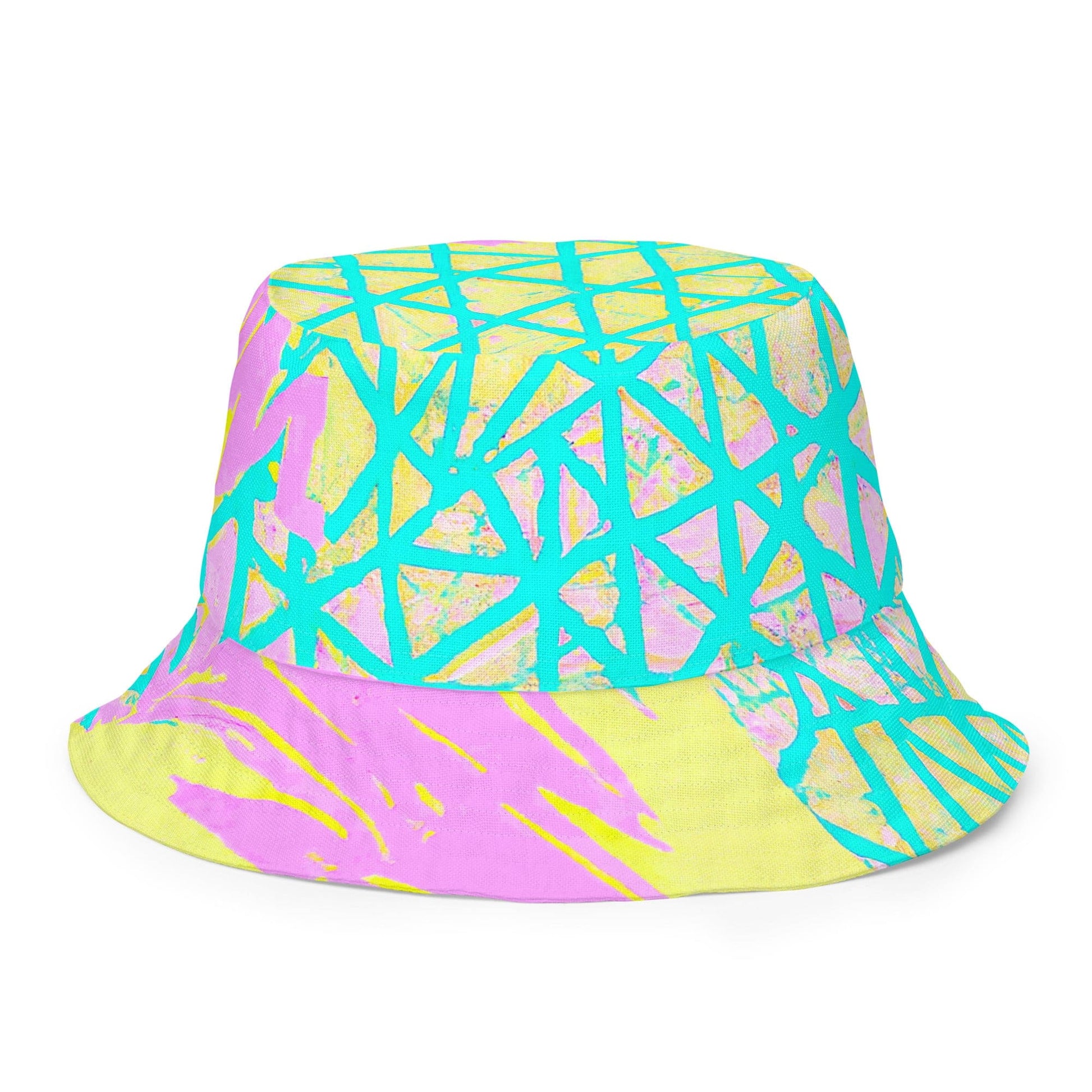 Reversible Bucket Hat Cyan Blue Lime Green and Pink Pattern-4