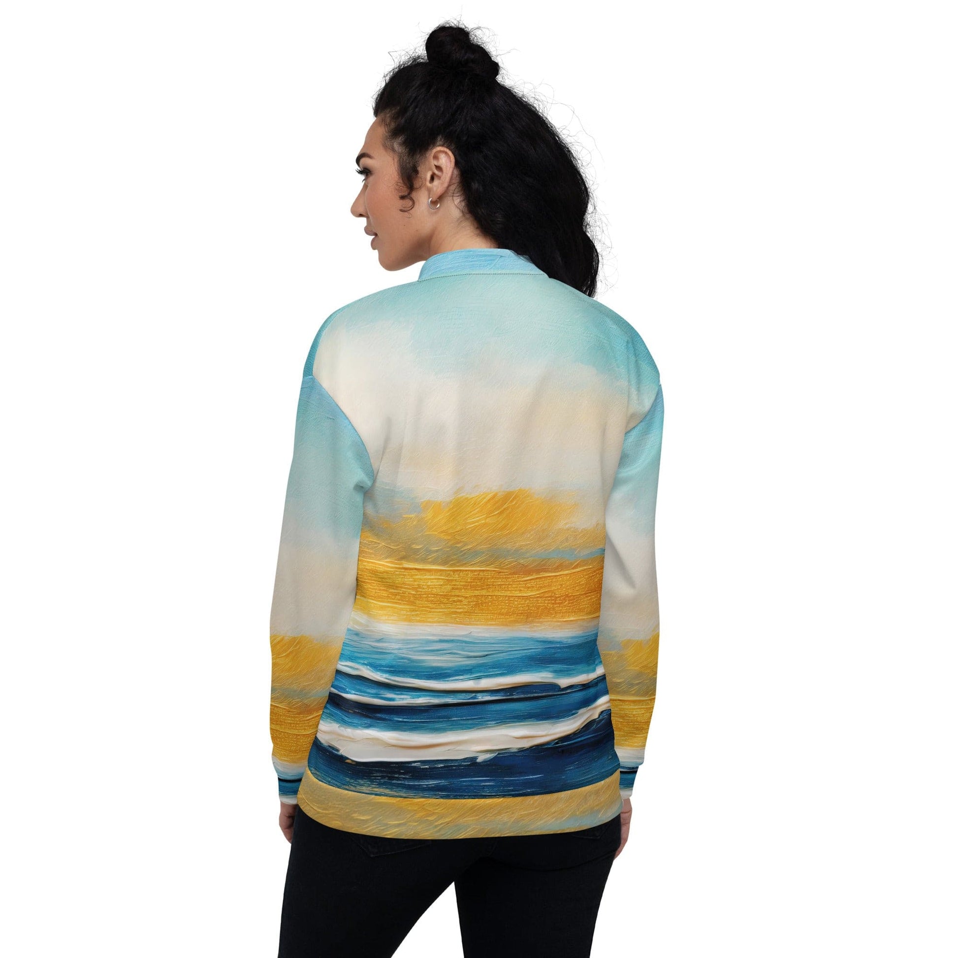 Womens Bomber Jacket - Blue Ocean Golden Sunset Print 6-1