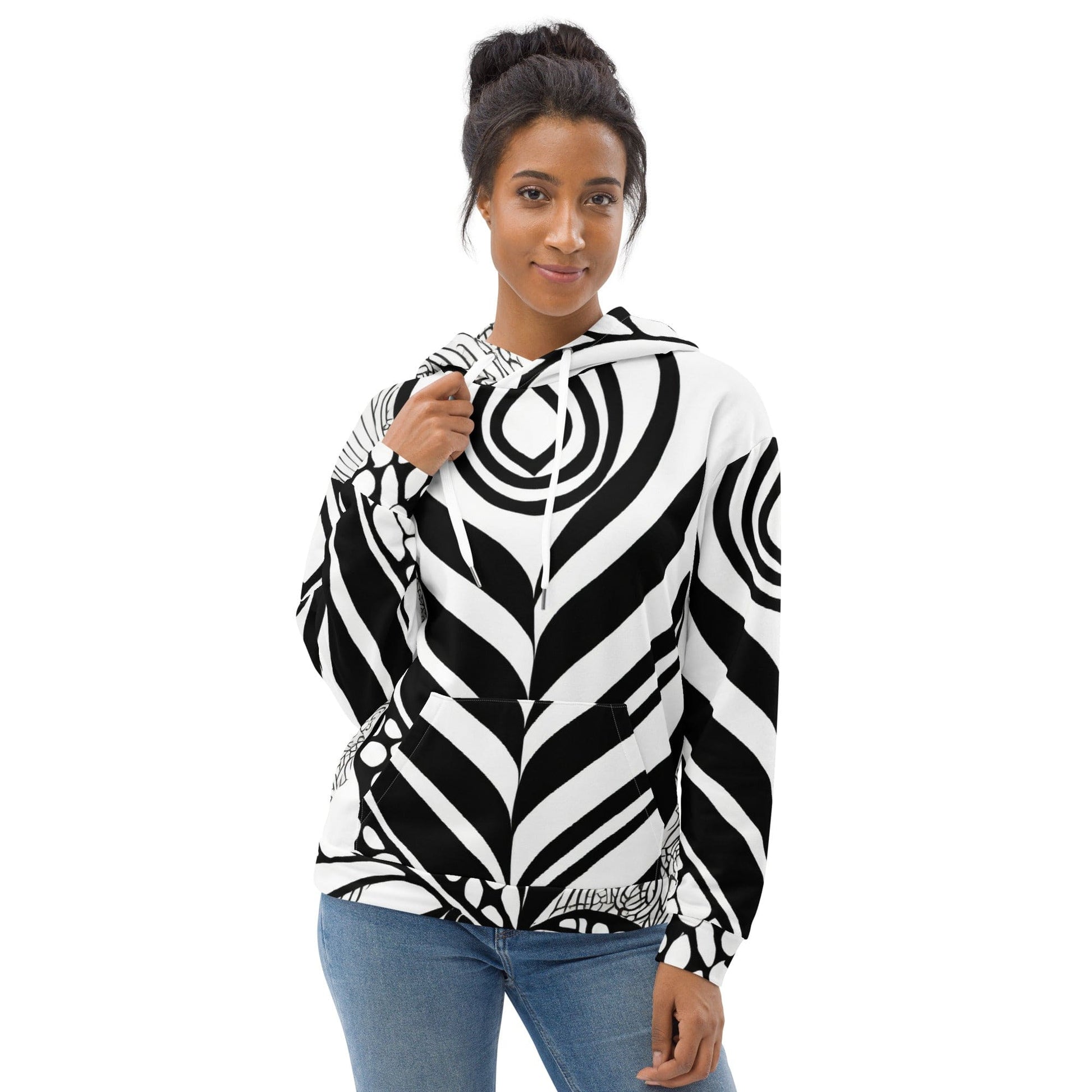 Womens Graphic Hoodie Black Floral Lines-0