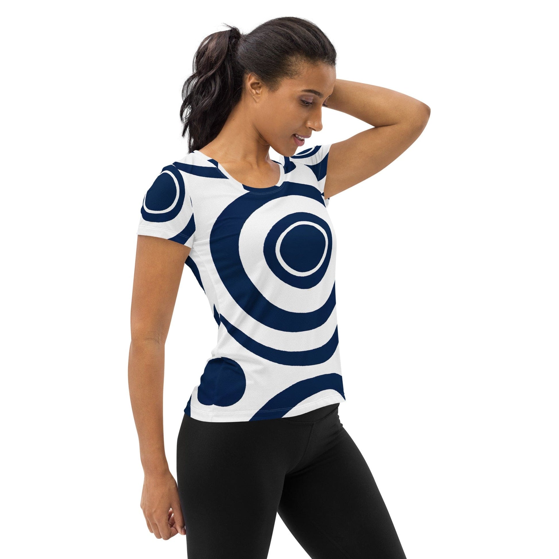 Womens Stretch Fit Athletic Sports T-shirt - Navy Blue and White-2
