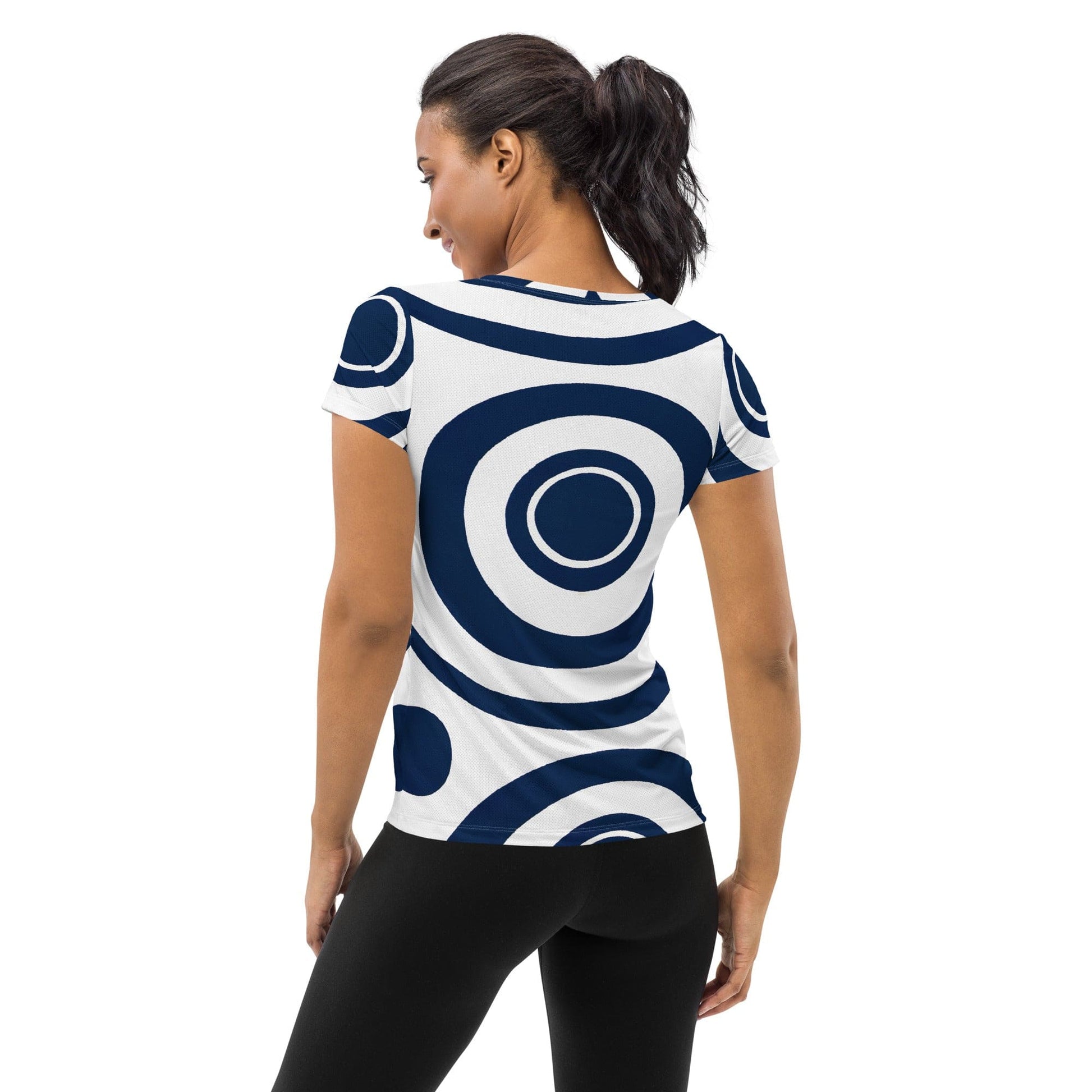 Womens Stretch Fit Athletic Sports T-shirt - Navy Blue and White-1