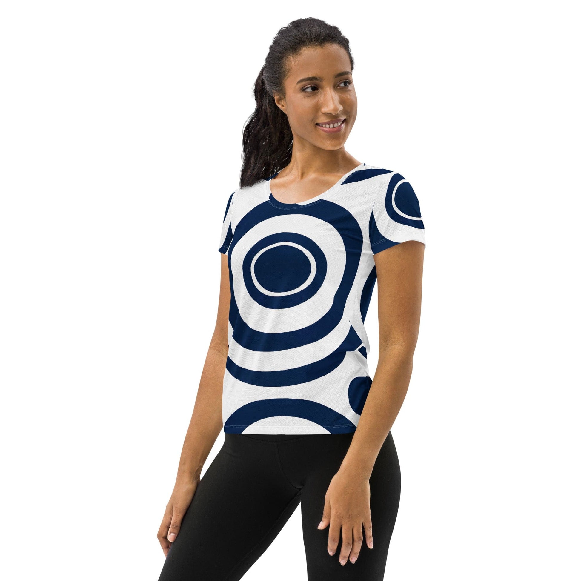 Womens Stretch Fit Athletic Sports T-shirt - Navy Blue and White-3