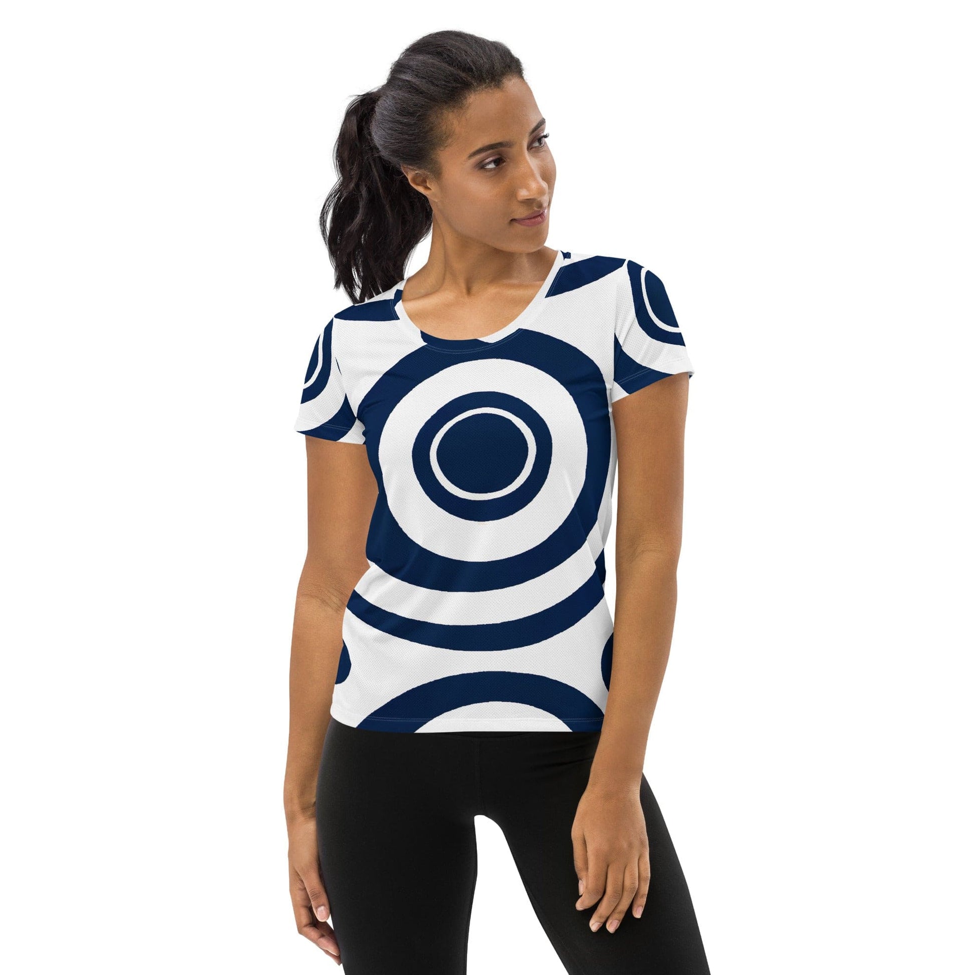 Womens Stretch Fit Athletic Sports T-shirt - Navy Blue and White-0