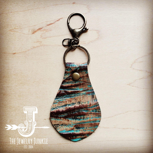 **Embossed Leather Key Chain -Turquoise Chateau 701x-0