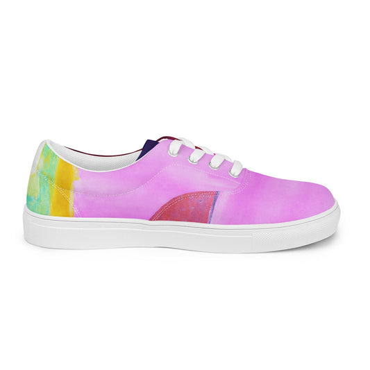 Mens Lace-up Canvas Shoes - Pink and Purple Pattern-0