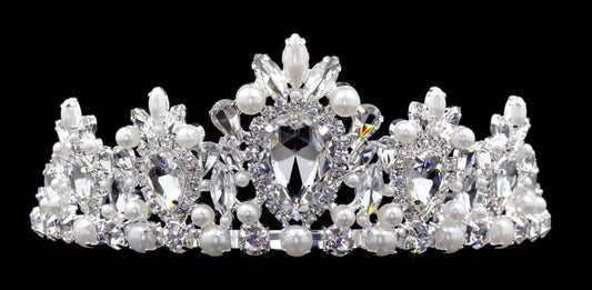 #16553 - Pearl Cluster Tiara with Combs 3" Tall-0